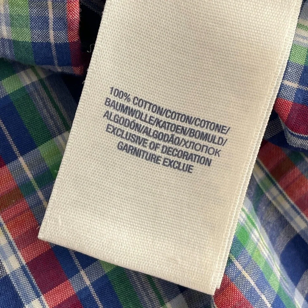 Polo Ralph Lauren Boys Large 14-16 Multi Plaid Madras Short Sleeve‎ Pony Preppy